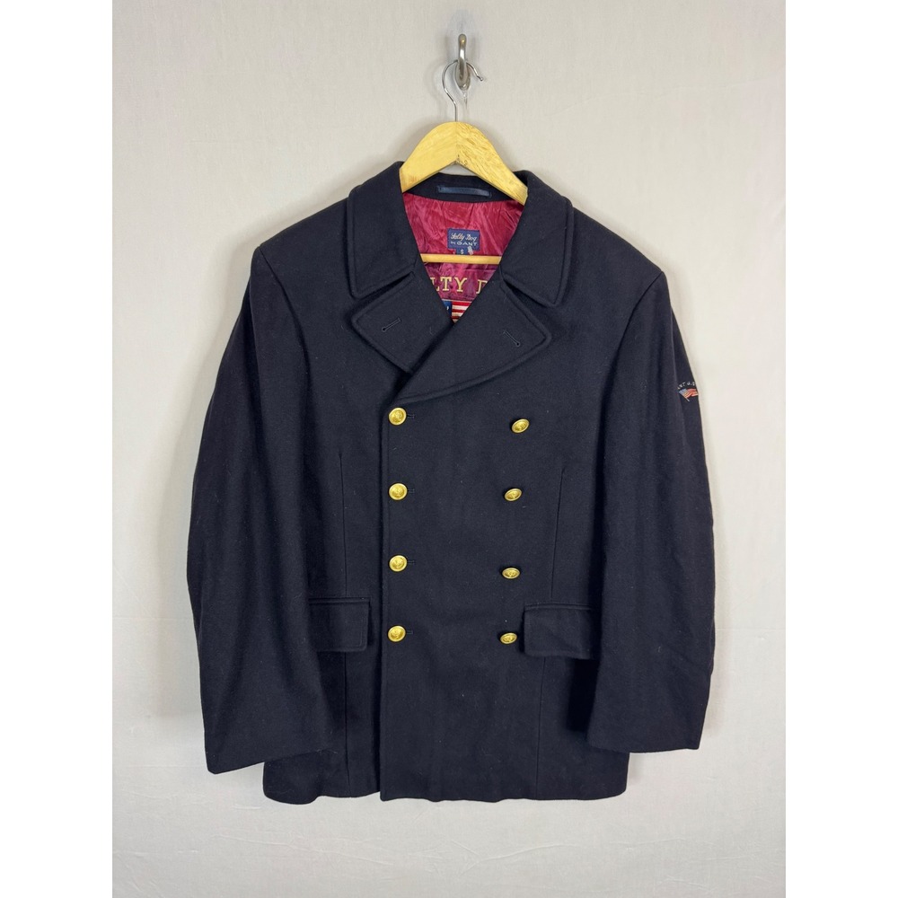 Vintage Gant Salty Dog Mens S‎ Navy Blue Wool Blend Double Breasted Pea Coat 90s